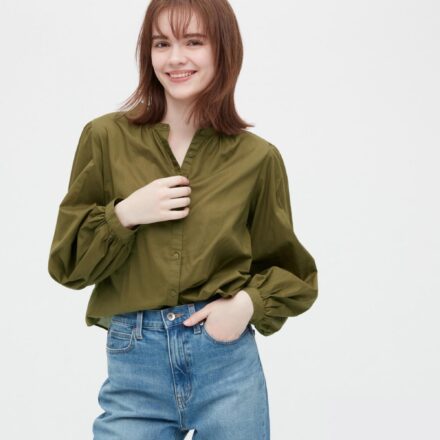 Бавовняна блуза UNIQLO з об'ємним рукавом